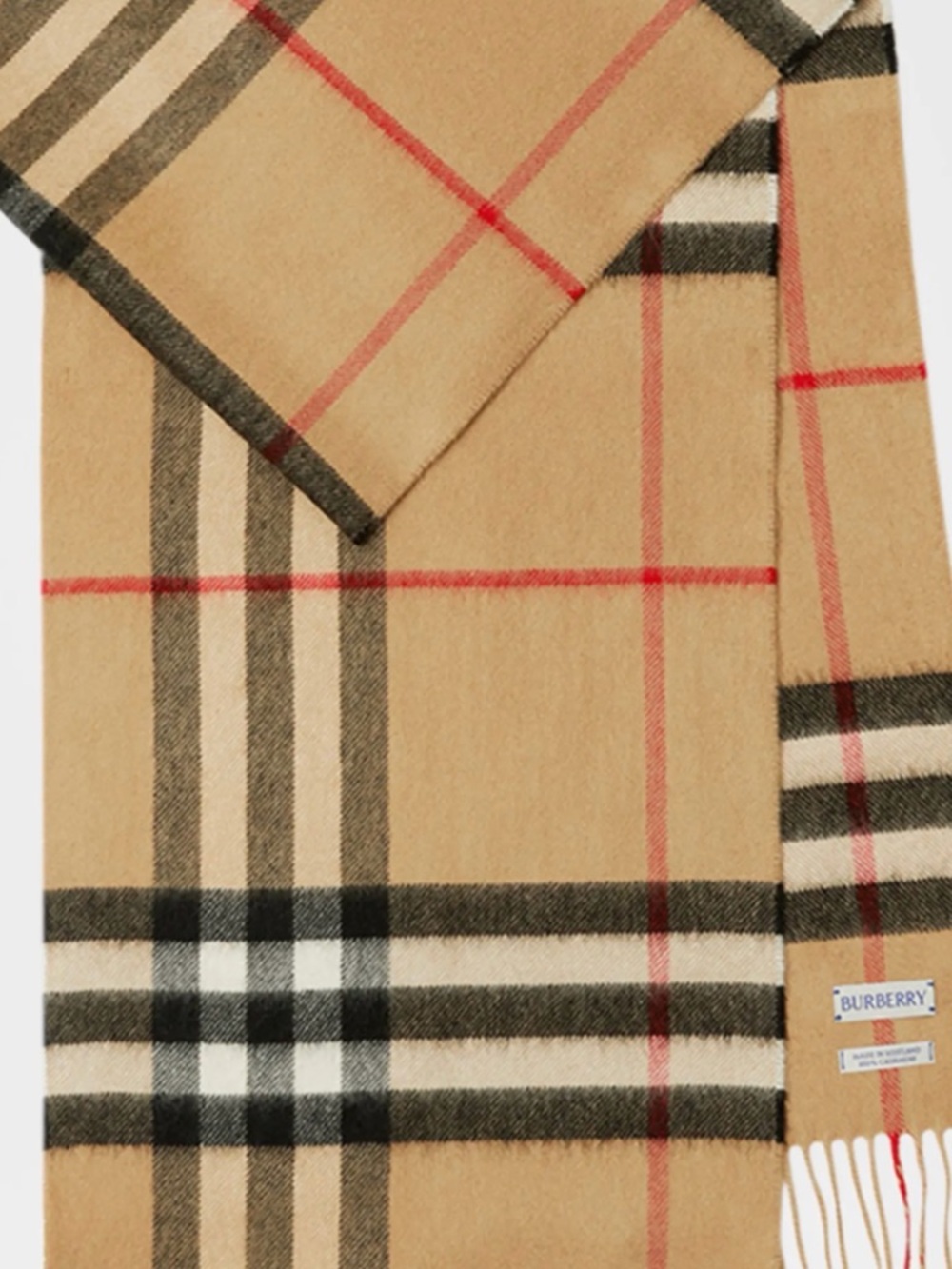 Burberry Beige Vintage Check Scarf with Black, White and Red Accents